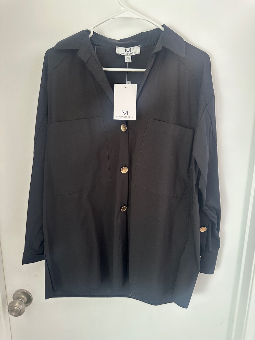 Magaschoni Black Button-Front Long Sleeve Top